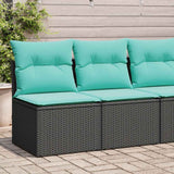 2 Piece Garden Sofa Set with Cushions Black Poly Rattan Acacia 3325233