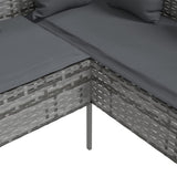 L-shaped Couch Sofa with Cushions Poly Rattan Grey 318588