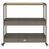 Bar Cart 3-Tier Grey Poly Rattan and Solid Wood Acacia 368724