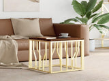 Coffee Table Gold Stainless Steel and Solid Wood Reclaimed 350046