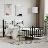 Bed Frame Black Steel Double Bed Frame Rectangular Industrial 353556