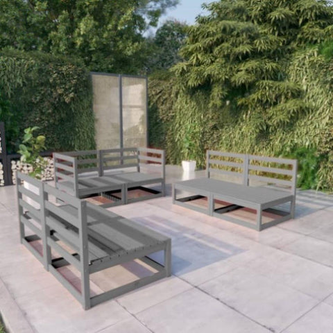 6 Piece Garden Lounge Set Grey Solid Pinewood 3075411