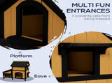 Wooden Cat House with Flower Pot, Windows, Multiple Entrances, Water-Resistant Roof for Outdoor T3398P349942