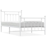 Bed Frame White Powder-Coated Steel Single Bed Frame 353598