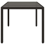 Garden Table Black Poly Rattan, Powder-Coated Steel, Tempered Glass 365592