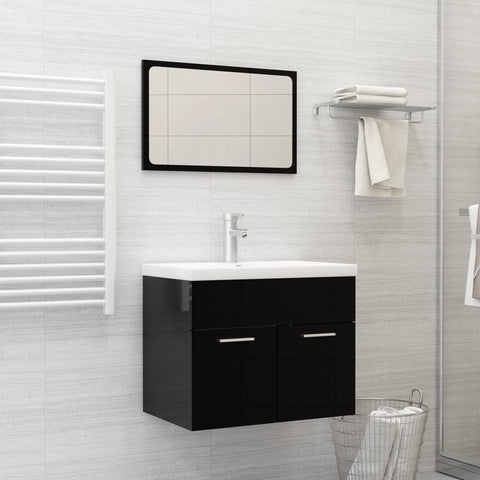 ZNTS Bathroom Furniture Set High Gloss Black Engineered Wood 3071322