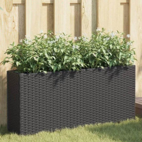 ZNTS Garden Planter with 2 Pots Black 90x20x40 cm Poly Rattan 366407