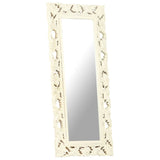 321643 Hand Carved Mirror White 110x50 cm Solid Mango Wood
