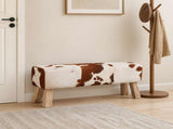 Bench 110 x 30 x 45 cm Real Leather Brown and White 42042114