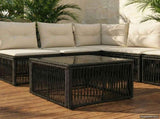 Garden Table Black 55 x 55 x 37 cm PE Rattan and Glass 42035133