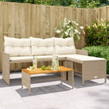 Garden Sofa with Table and Cushions L-Shaped Beige Poly Rattan 365583