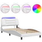 ZNTS Bed Frame with LED Lights White 100x200 cm Faux Leather 3213914