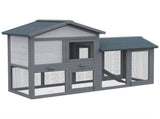 Wooden Rabbit Hutch Outdoor, Double Tier with Water-Resistant Roof, Ramp 147 x 54 x 84 cm, Grey T3398P375356