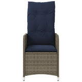 Reclining Garden Chair with Cushions Grey Poly Rattan 365684