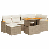 7 Piece Garden Sofa Set with Cushions Beige Poly Rattan Acacia 3327509