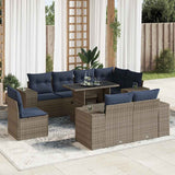 9 Piece Garden Sofa Set with Cushions Grey Poly Rattan Acacia 3326822