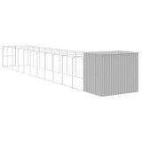 Dog House with Run Light Grey 214x1273x181 cm Galvanised Steel 3189130