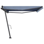 ZNTS Freestanding Manual Retractable Awning 400x300 cm Blue/White 3069736