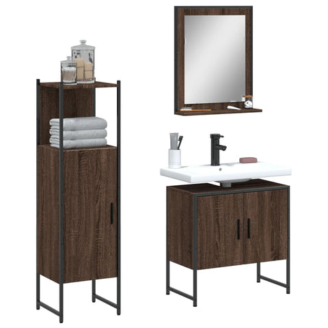 ZNTS 3 Piece Bathroom Cabinet Set Brown Oak Engineered Wood 3214348
