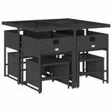 9 Piece Garden Dining Set with Cushions Black Poly Rattan 3211315