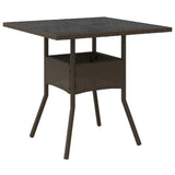 Garden Table with Glass Top Brown 80x80x75 cm Poly Rattan 365524