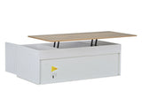 95 x 46 x 45 cm height-adjustable coffee table features two cabinet doors .White with natural wood N605P453407W