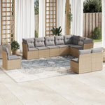 ZNTS 10 Piece Garden Sofa Set with Cushions Beige Poly Rattan 3217799