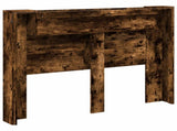 Storage Headboard with LED Smoked Oak Engineered Wood 3418665