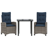 3 Piece Garden Dining Set with Cushions Grey Poly Rattan 3212872