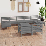 10 Piece Garden Lounge Set Grey Solid Wood Pine 3083381