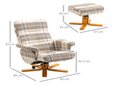 Linen Swivel Recliner Chair with Footstool, Wooden Base and Storage for Living Room, Multicolour T3398P343063