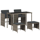 5 Piece Garden Dining Set with Cushions Grey Poly Rattan 365084