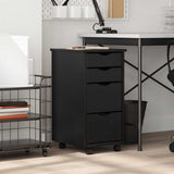 Rolling Cabinet with Drawers MOSS Black Solid Wood Pine 4015792