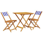 ZNTS 3 Piece Bistro Set Blue and White Fabric and Solid Wood 3281873