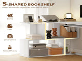 L-Shaped Corner Desk, Computer Desk with Keyboard Tray and Open Shelves, White Wood Effect T3398P552641