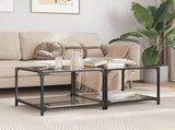 Coffee Tables with Black Glass Top 2 pcs 50x50x40 cm Steel 845973
