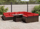 9 Piece Garden Sofa Set with Cushions Brown Poly Rattan Acacia 3326615