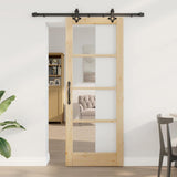 Sliding Door Natural 78 x 202 cm Solid Pine Wood and Glass 3332271