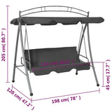 45074 Outdoor Convertible Swing Bench with Canopy Anthracite 198x120x205 cm Steel
