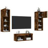 4 Piece TV Wall Cabinets with LED Lights Smoked Oak 3216580