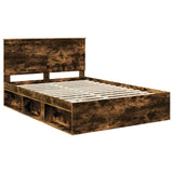 Bed Frame Smoked Oak 135 x 190 cm Solid Pine Wood 3411023