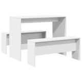 3 Piece Dining Table and Bench set White Engineered Wood 855530