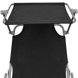 41197 Folding Sun Lounger with Canopy Steel and Fabric Black