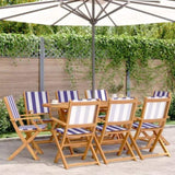 Folding Garden Chairs 8 pcs Blue and White Fabric and Solid Wood 3214591