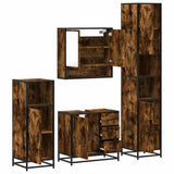 4 Piece Bathroom Furniture Set Smoked Oak Engineered Wood 3301227