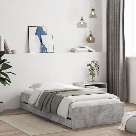 Bed Frame with Drawers without Mattress Concrete Grey 90x190 cm Single 3207325