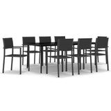 Garden Dining Set Black Powder-Coated Steel, Tempered Glass, Plastic 3099280