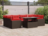 7 Piece Garden Sofa Set with Cushions Brown Poly Rattan Acacia 3326275