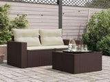Garden Table with Glass Top Brown 55x55x37 cm Poly Rattan 366207