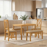 Dining Set 5 pcs Beige Solid Oak Wood 3430291